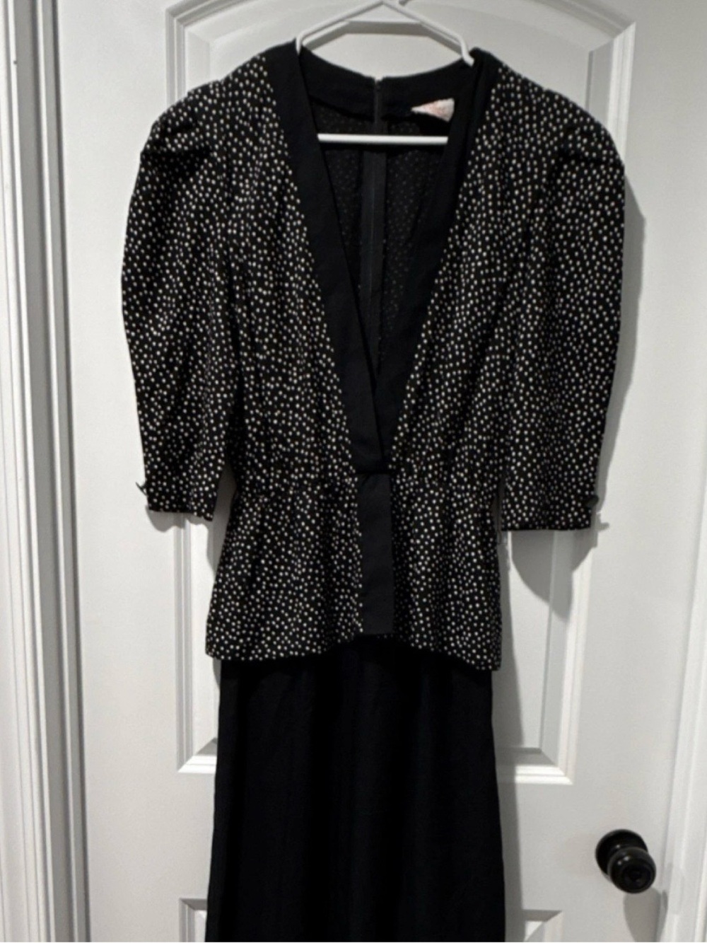 Black and White Polka Dot Midi Dress with V-Neckline